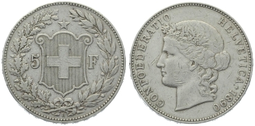 5 Franken 1890 B - Frauenkopf